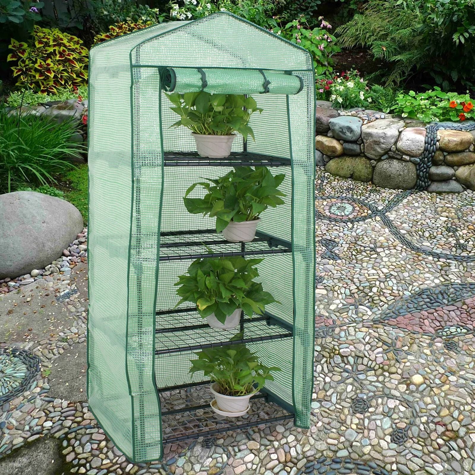 4Tier Walkin Greenhouse For Plants Seeds  Flowers  Durable Storage Shelves For Backyard Patio Balco 9