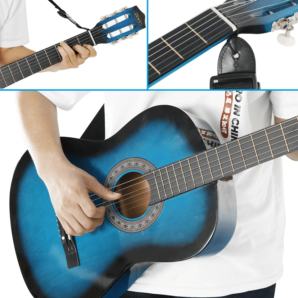Blue Beginner Acoustic Guitar Bundle W Case Tuner Strap Extra Strings 2
