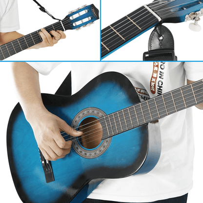 Blue Beginner Acoustic Guitar Bundle W Case Tuner Strap Extra Strings 2