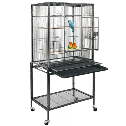 Large Bird Cage for Macaw, Cockatoo, Parrot & Finch, Secure Locking Door, Spacious Metal Aviary, Durable Black Cage