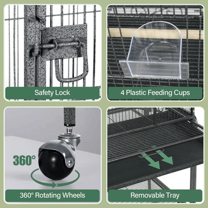 Large Bird Cage For Macaw Cockatoo Parrot  Finch Secure Locking Door Spacious Metal Aviary Durable  4