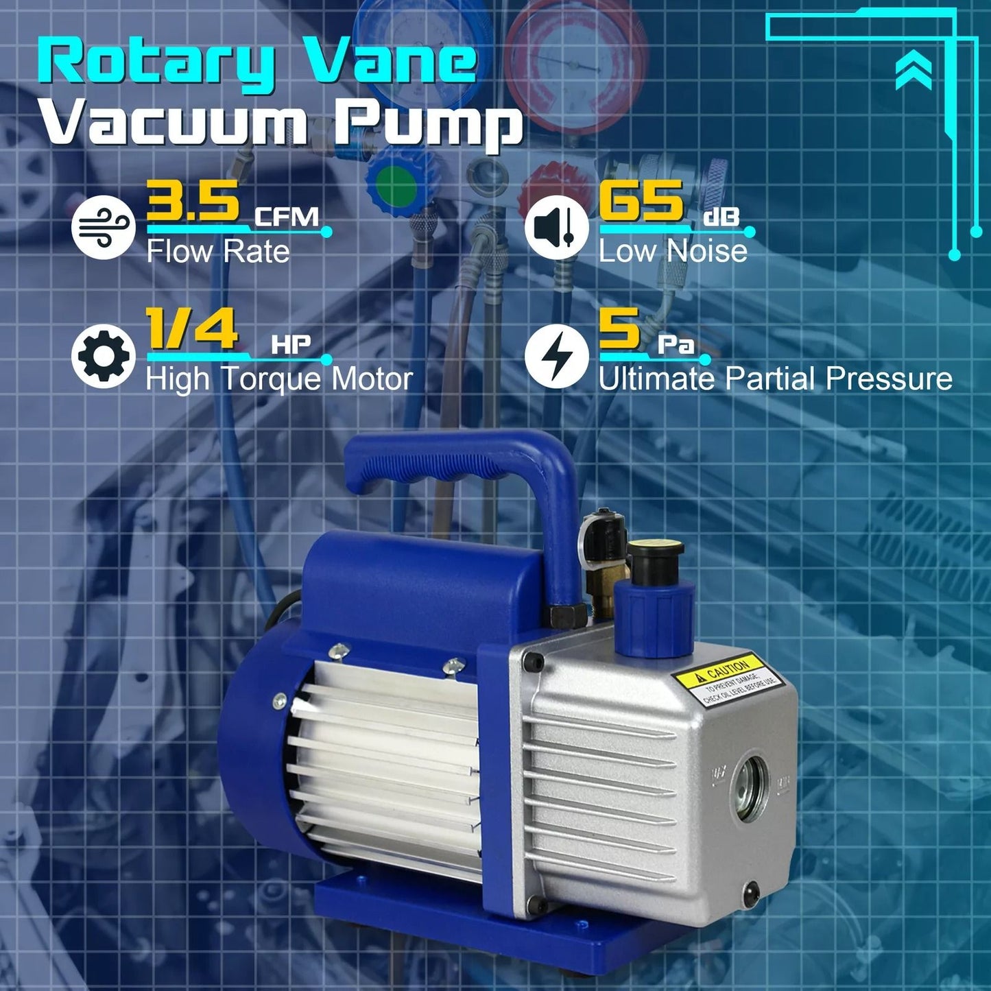 35CFM Rotary Vane Vacuum Pump 14HP Deep Vacuum Pump For HVAC Refrigerant Low Noise HighEfficiency A 8
