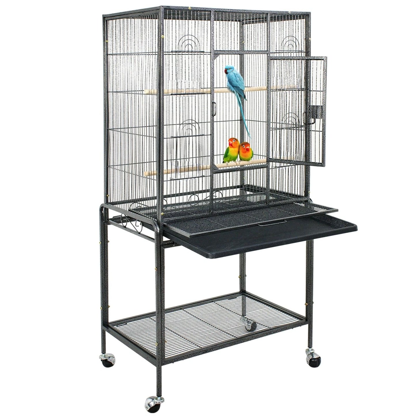 53 Large Bird Cage For Parrots  Cockatiels  Sturdy Metal Play Top Cage With Feeder Stand Rolling Wh 6