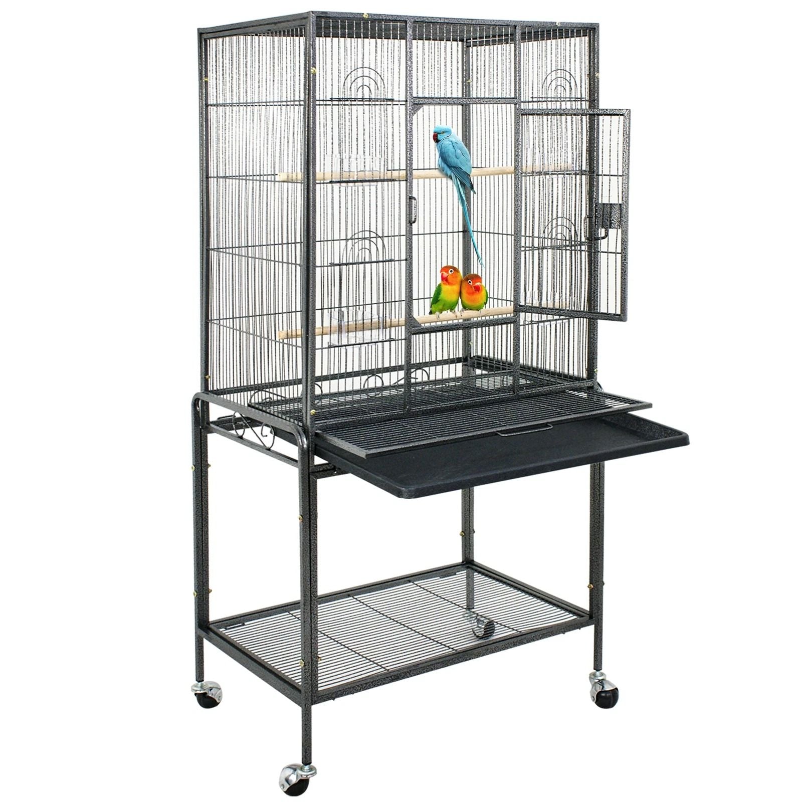 53 Large Bird Cage For Parrots  Cockatiels  Sturdy Metal Play Top Cage With Feeder Stand Rolling Wh 6