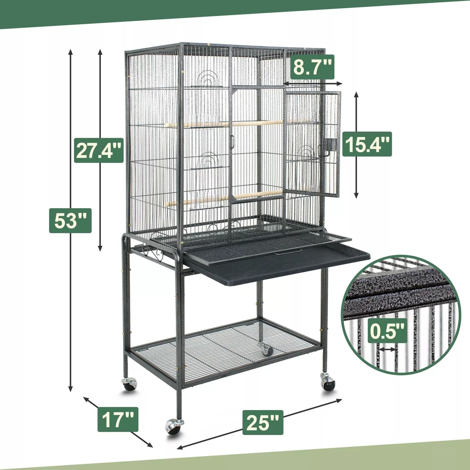 53 Large Bird Cage For Parrots  Cockatiels  Sturdy Metal Play Top Cage With Feeder Stand Rolling Wh 8