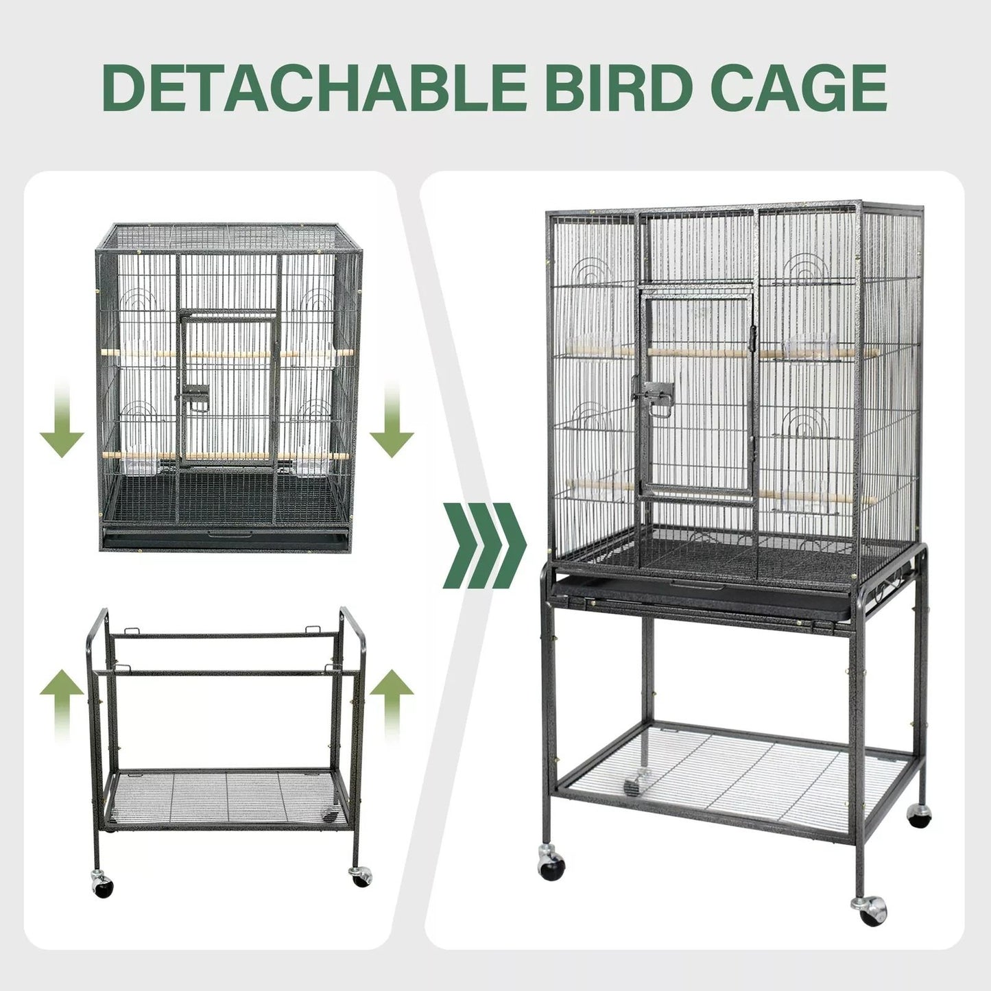 53 Large Bird Cage For Parrots  Cockatiels  Sturdy Metal Play Top Cage With Feeder Stand Rolling Wh 9