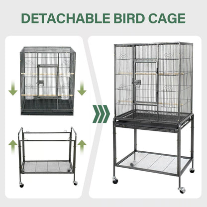 53 Large Bird Cage For Parrots  Cockatiels  Sturdy Metal Play Top Cage With Feeder Stand Rolling Wh 9
