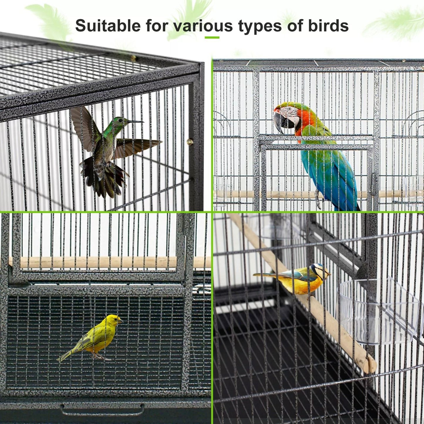 53 Large Bird Cage For Parrots  Cockatiels  Sturdy Metal Play Top Cage With Feeder Stand Rolling Wh 2