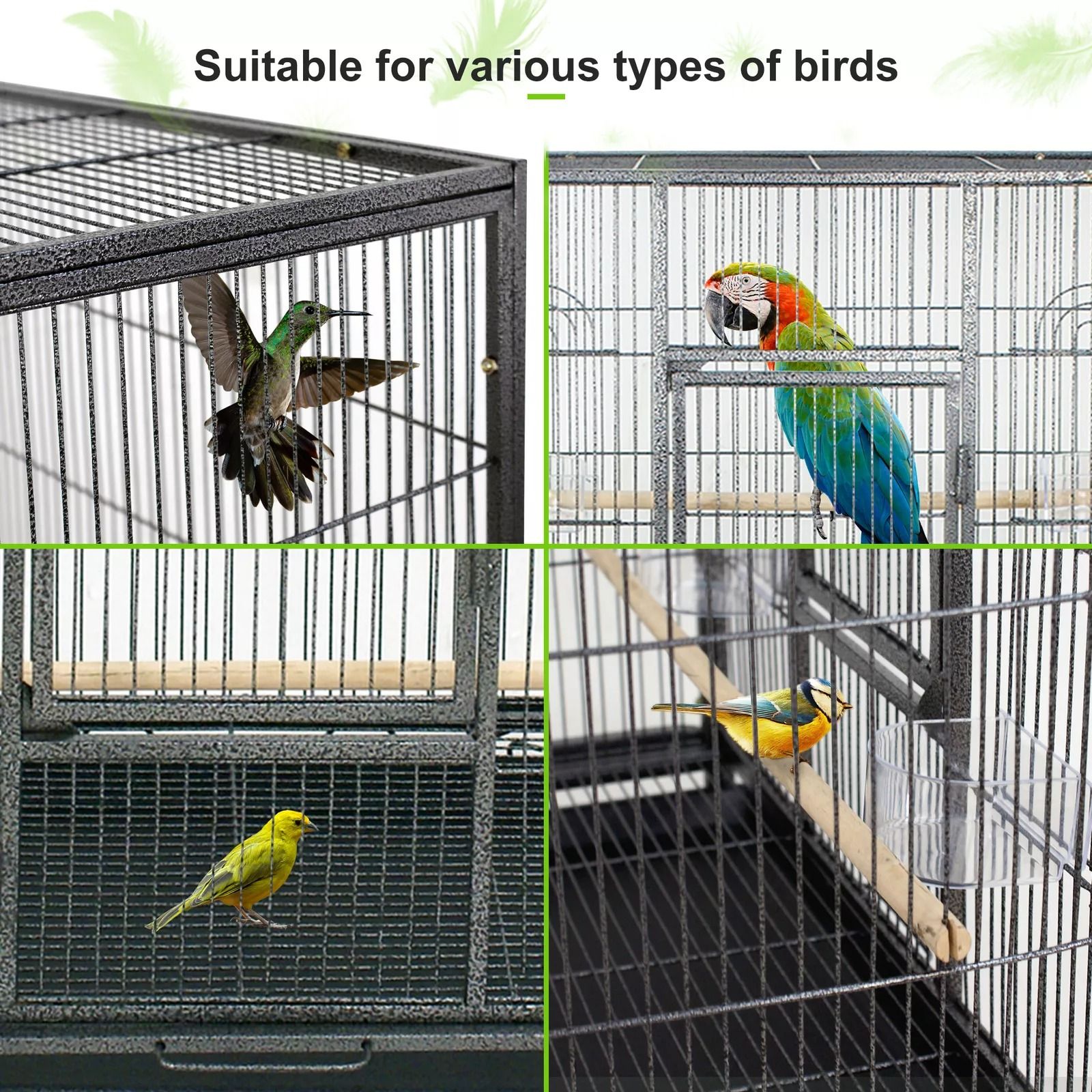 53 Large Bird Cage For Parrots  Cockatiels  Sturdy Metal Play Top Cage With Feeder Stand Rolling Wh 2