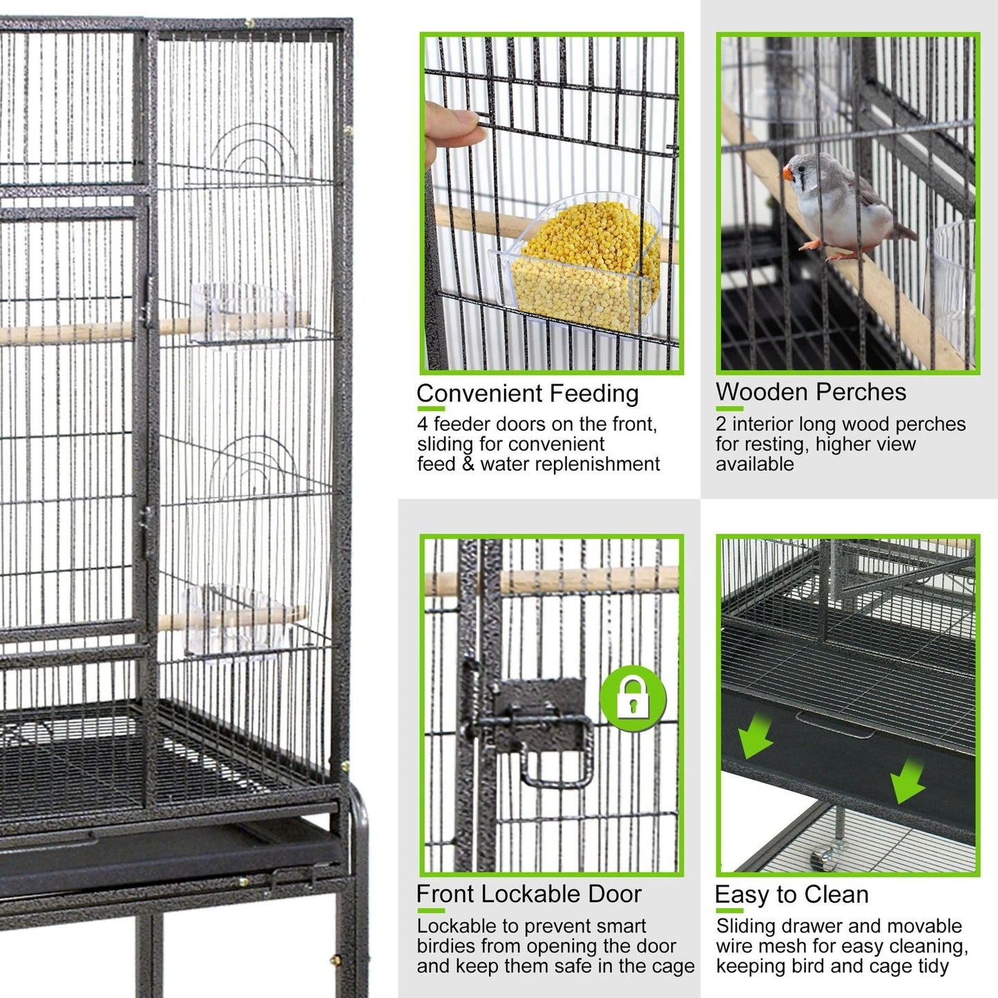 53 Large Bird Cage For Parrots  Cockatiels  Sturdy Metal Play Top Cage With Feeder Stand Rolling Wh 5