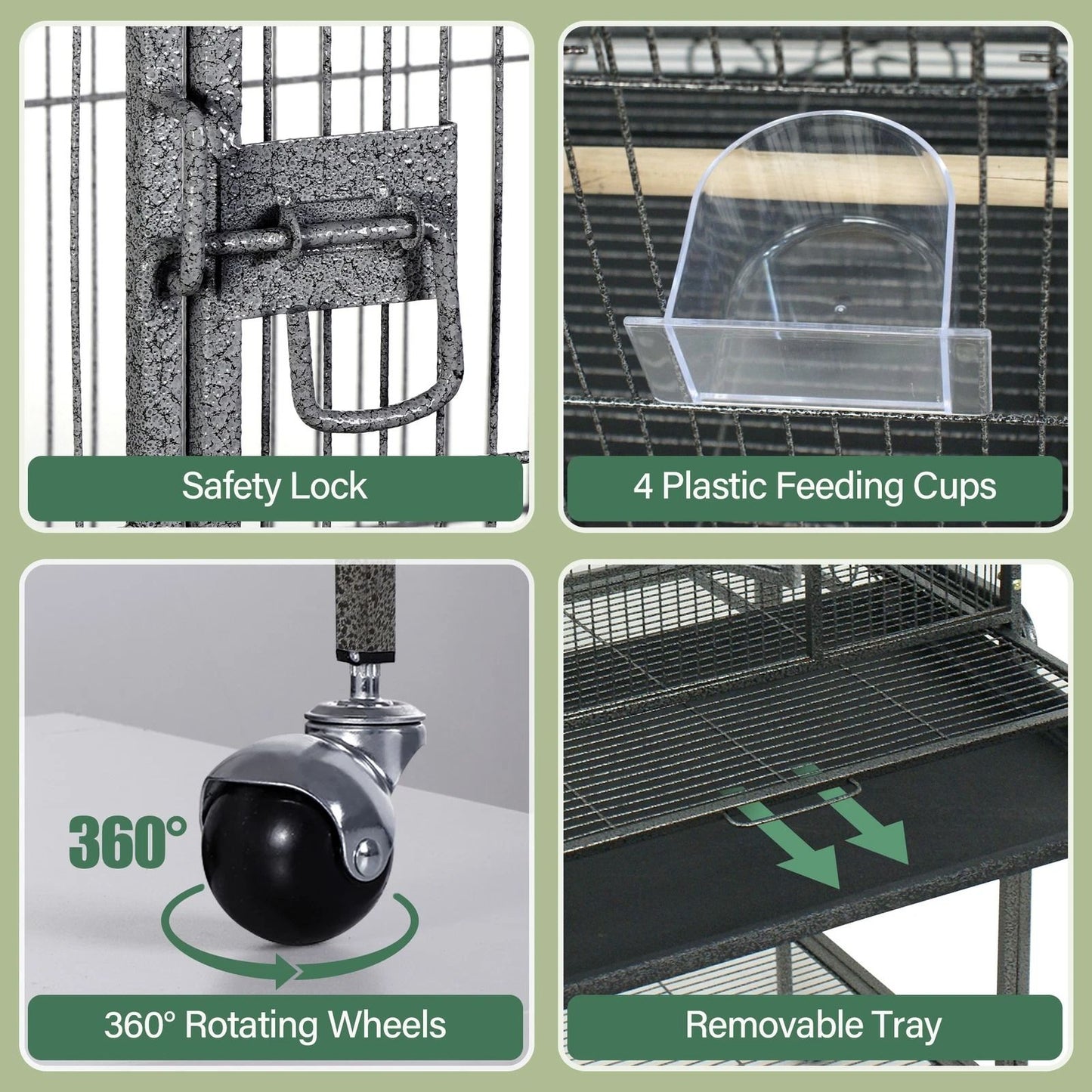 53 Large Bird Cage For Parrots  Cockatiels  Sturdy Metal Play Top Cage With Feeder Stand Rolling Wh 4