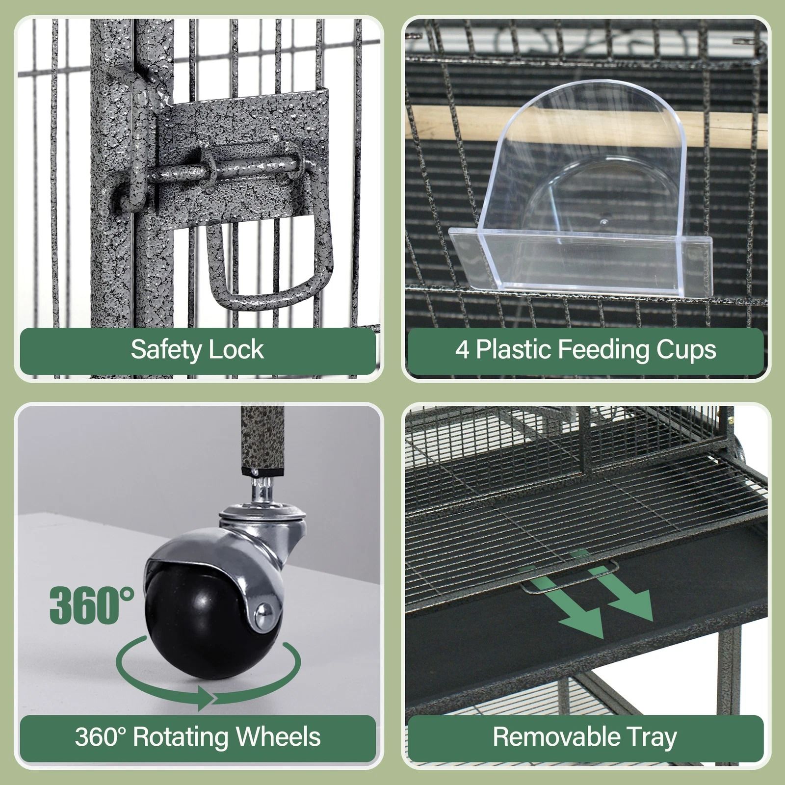 53 Large Bird Cage For Parrots  Cockatiels  Sturdy Metal Play Top Cage With Feeder Stand Rolling Wh 4