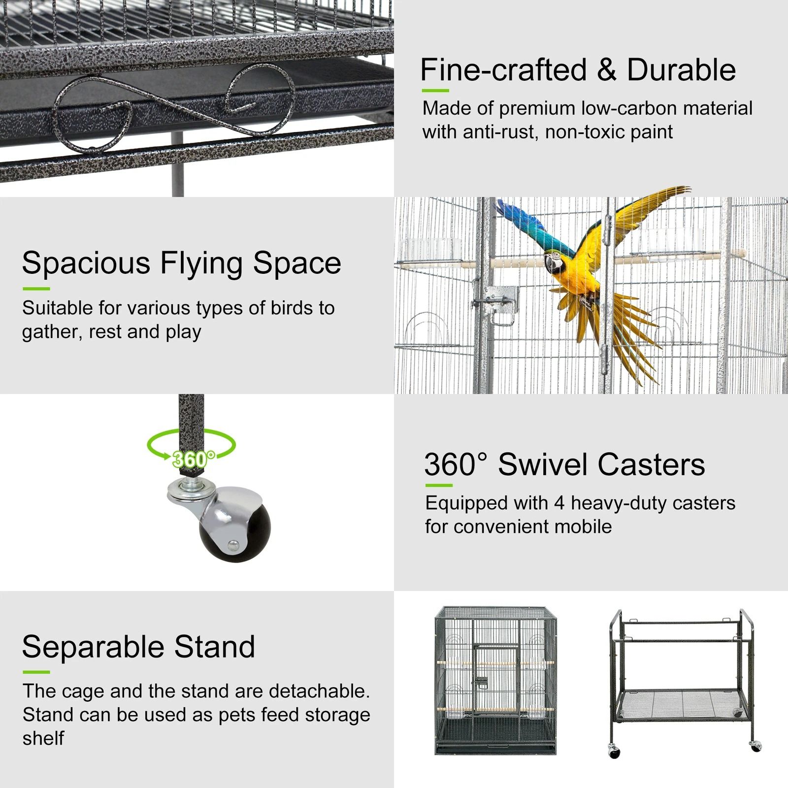 53 Large Bird Cage For Parrots  Cockatiels  Sturdy Metal Play Top Cage With Feeder Stand Rolling Wh 7