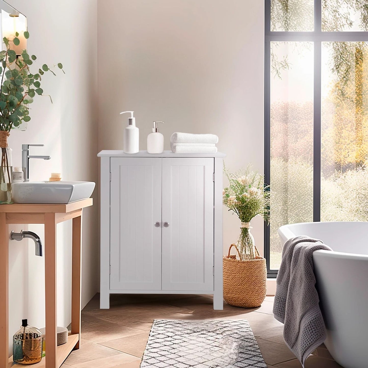White Wooden Bathroom Floor Cabinet  3Shelf Storage Cupboard Free Standing Organizer For Bathroom E 1