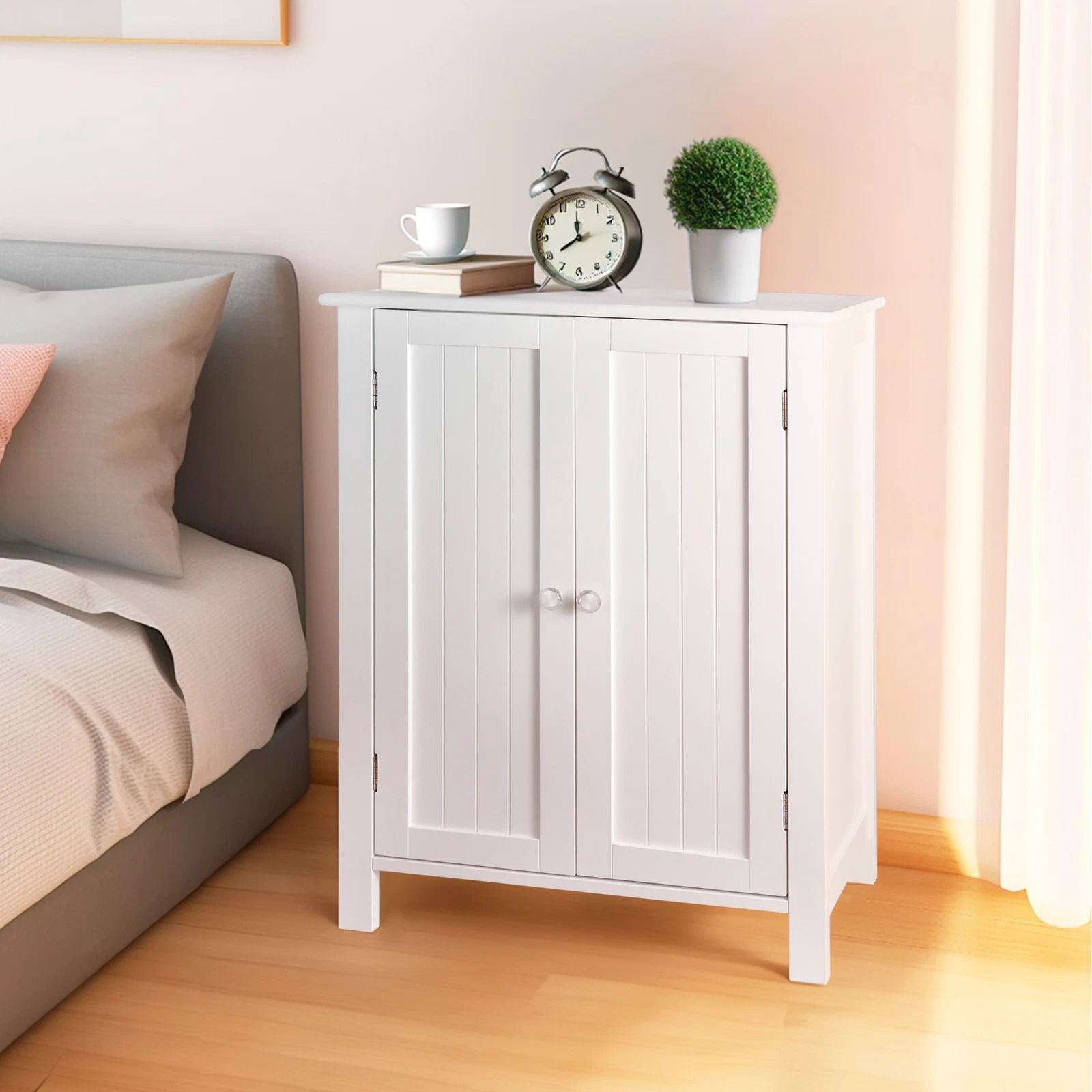 White Wooden Bathroom Floor Cabinet  3Shelf Storage Cupboard Free Standing Organizer For Bathroom E 9