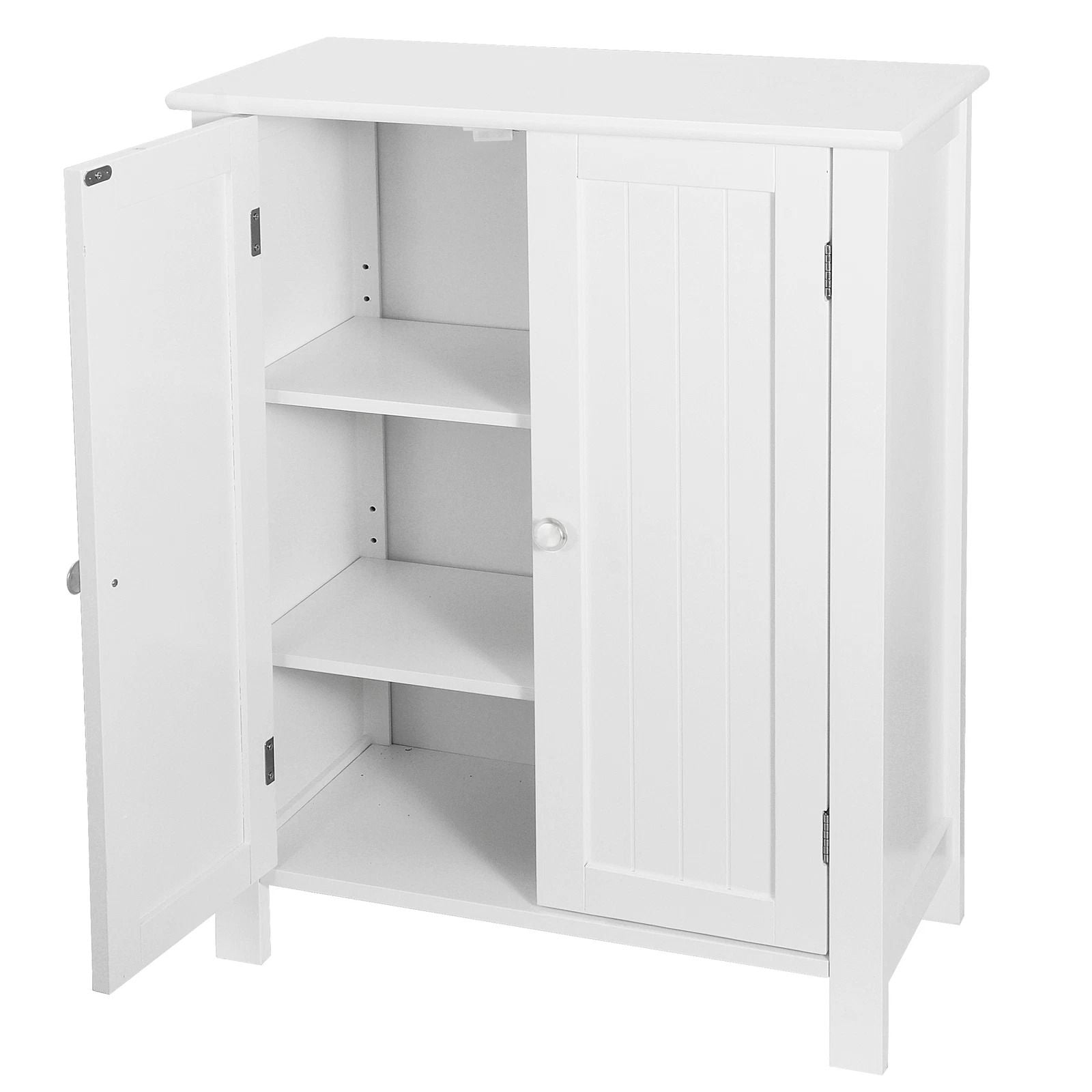White Wooden Bathroom Floor Cabinet  3Shelf Storage Cupboard Free Standing Organizer For Bathroom E 6