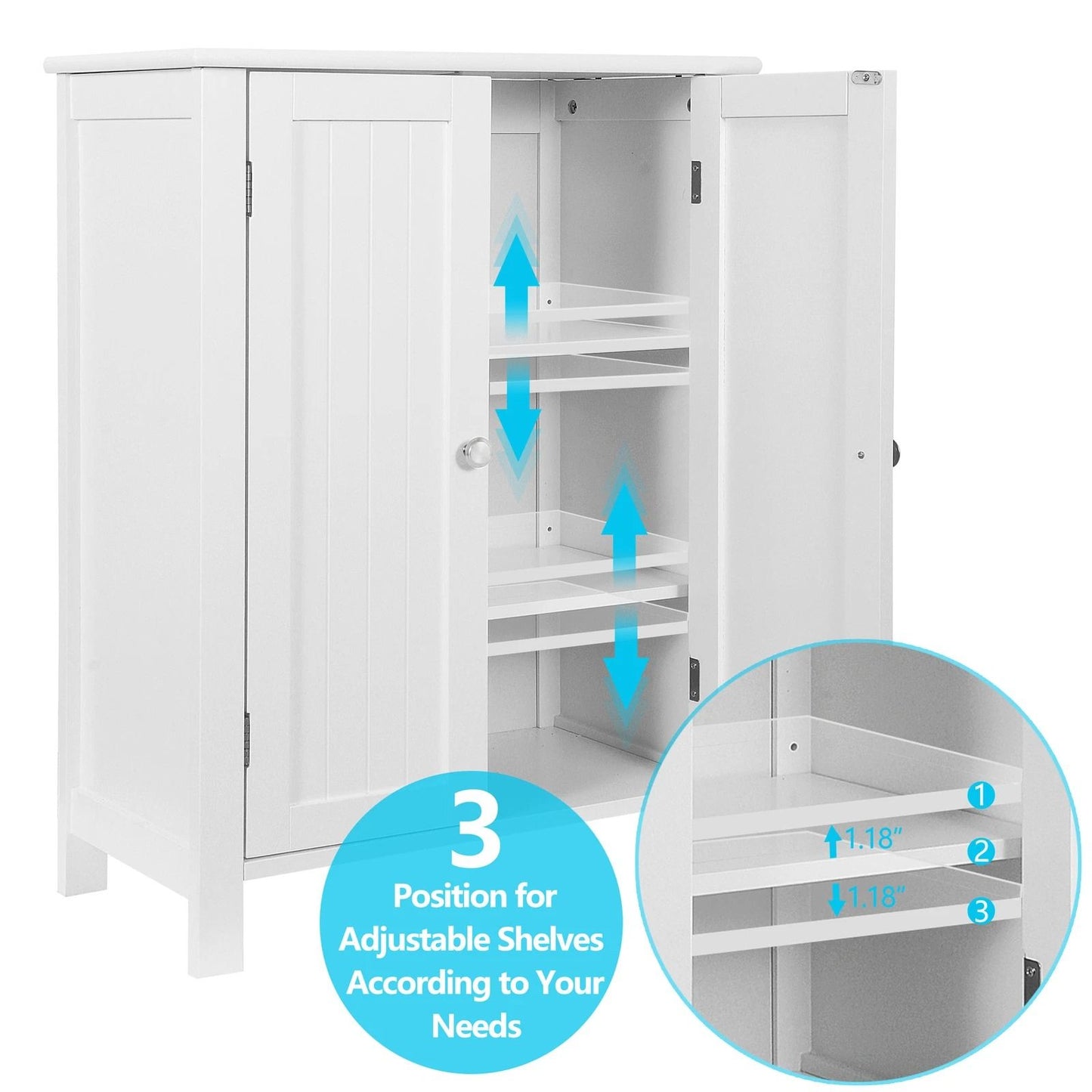 White Wooden Bathroom Floor Cabinet  3Shelf Storage Cupboard Free Standing Organizer For Bathroom E 8