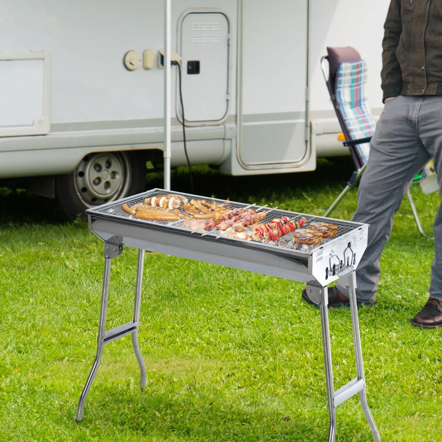 Foldable Charcoal BBQ Grill, Portable Stainless Steel Backyard Cooker for Camping & Parties