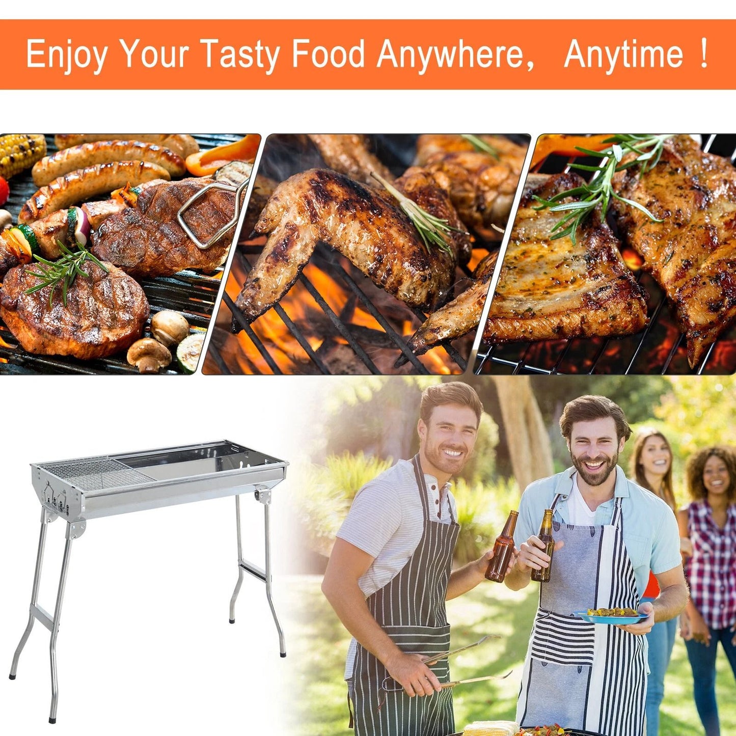 Foldable Charcoal BBQ Grill Portable Stainless Steel Backyard Cooker For Camping  Parties 3