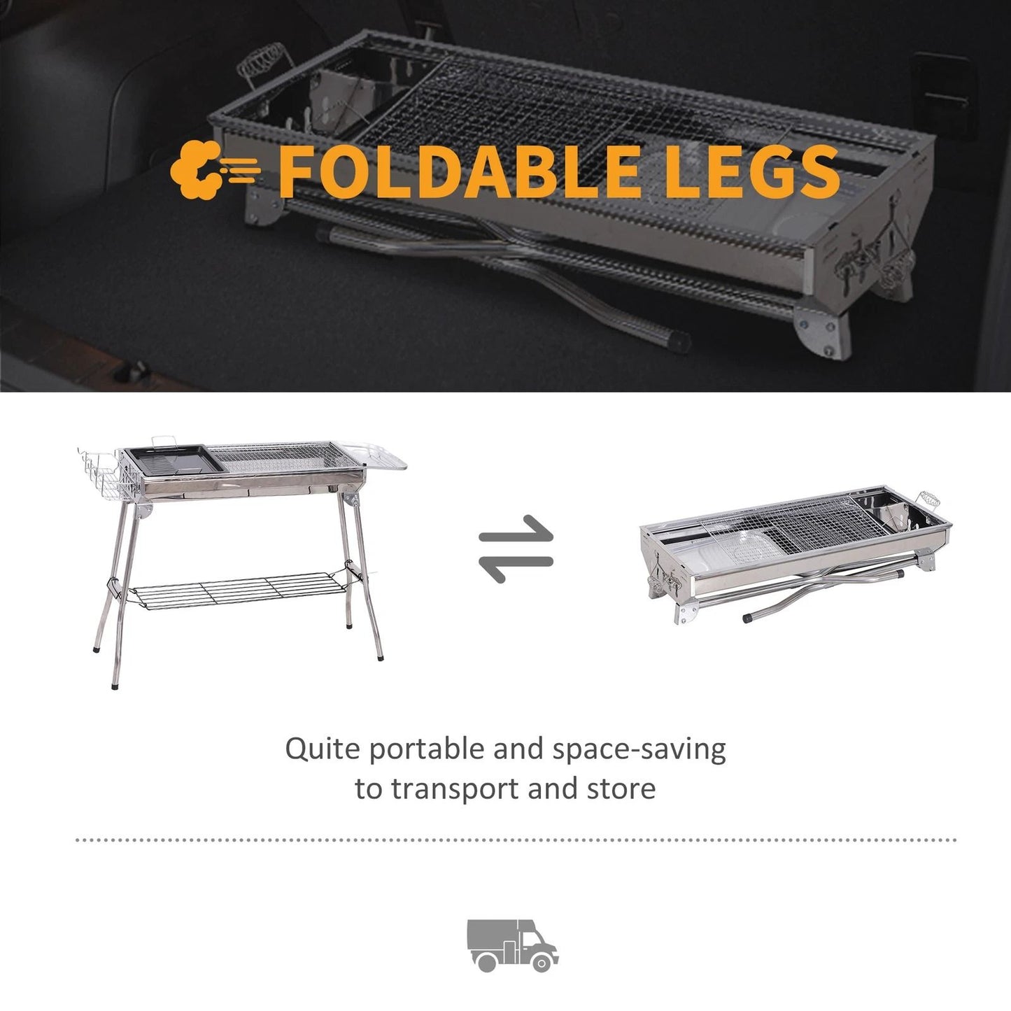 Outsunny Portable Folding Charcoal BBQ Grill Stainless Steel Camp  Picnic Cooker With Carrying Case 5
