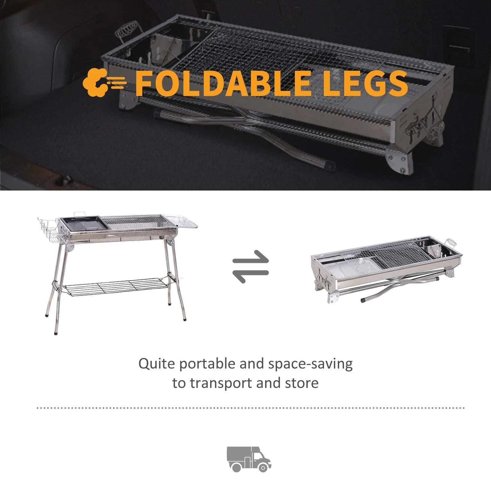 Outsunny Portable Folding Charcoal BBQ Grill Stainless Steel Camp  Picnic Cooker With Carrying Case 5