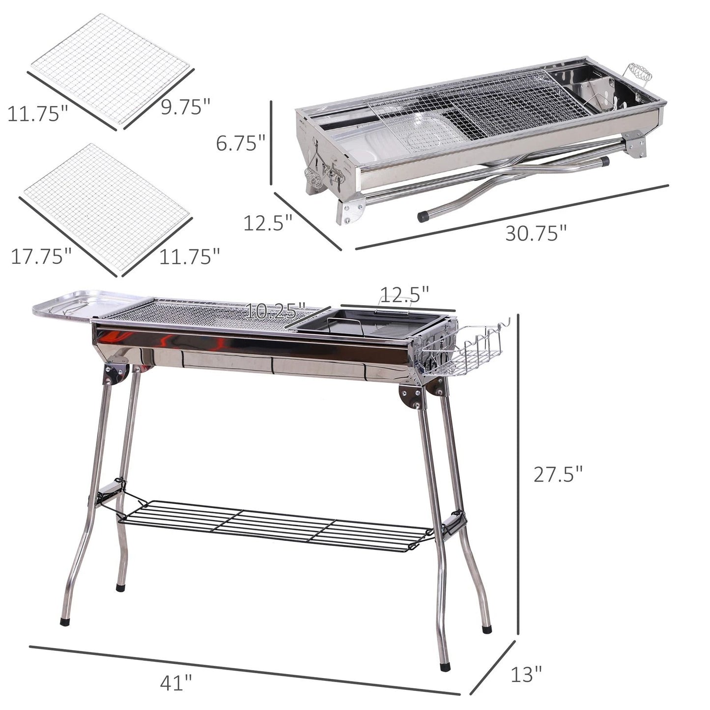 Outsunny Portable Folding Charcoal BBQ Grill Stainless Steel Camp  Picnic Cooker With Carrying Case 6