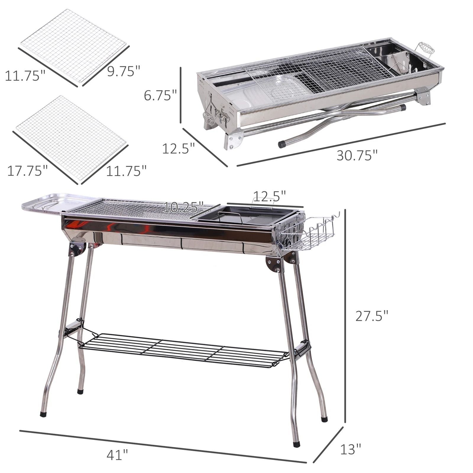 Outsunny Portable Folding Charcoal BBQ Grill Stainless Steel Camp  Picnic Cooker With Carrying Case 6