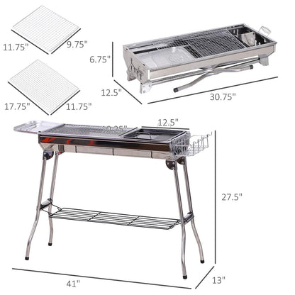 Outsunny Portable Folding Charcoal BBQ Grill Stainless Steel Camp  Picnic Cooker With Carrying Case 6