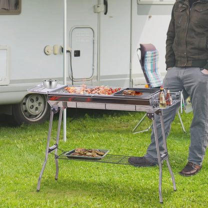 Outsunny Portable Folding Charcoal BBQ Grill Stainless Steel Camp  Picnic Cooker With Carrying Case 1