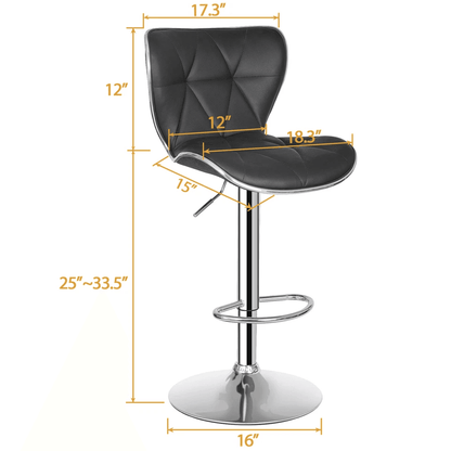 Shell Back Bar Stools Adjustable Height Swivel PU Leather Stools With Footrest  Back Black 2