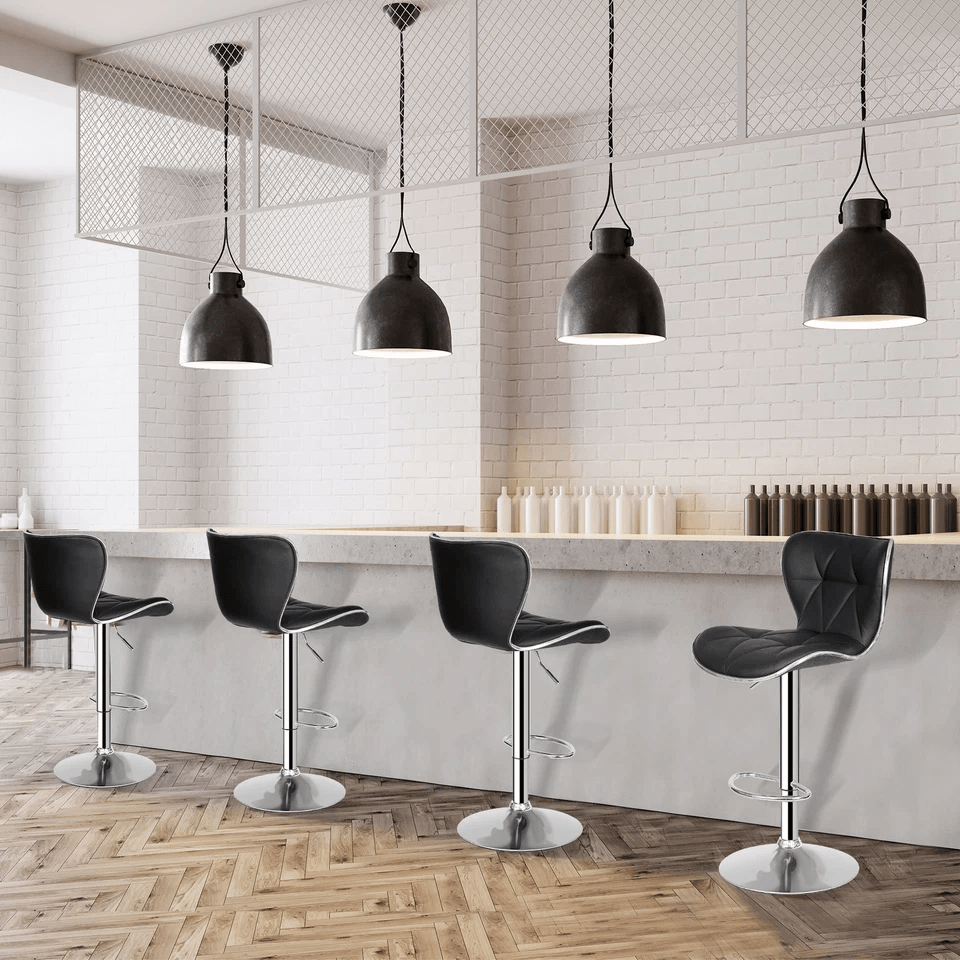 Shell Back Bar Stools Adjustable Height Swivel PU Leather Stools With Footrest  Back Black 1