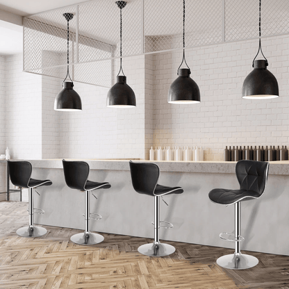 Shell Back Bar Stools Adjustable Height Swivel PU Leather Stools With Footrest  Back Black 1