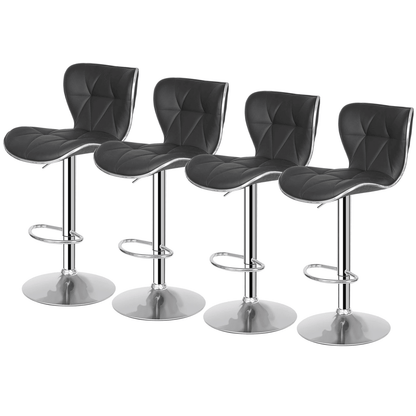 Shell Back Bar Stools, Adjustable Height, Swivel PU Leather Stools with Footrest & Back, Black