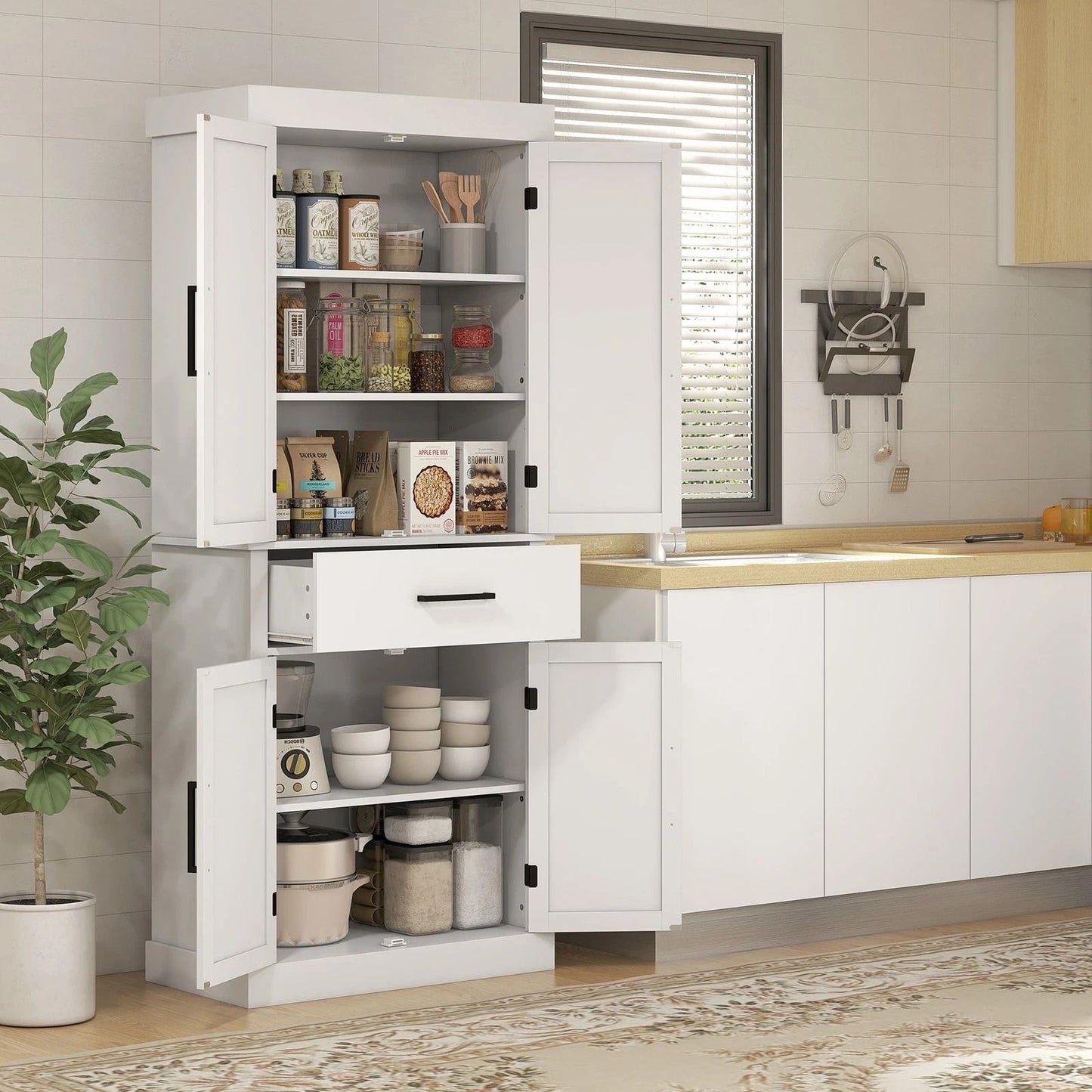 Farmhouse Pantry Cabinet With Barn Doors 72 Tall Kitchen Storage With Spacious Drawer 2