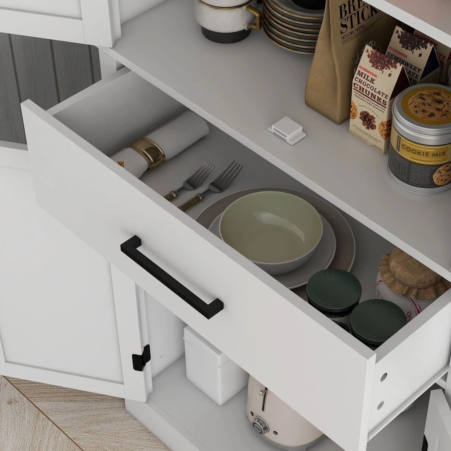 Farmhouse Pantry Cabinet with Barn Doors, 72" Tall Kitchen Storage with Spacious Drawer