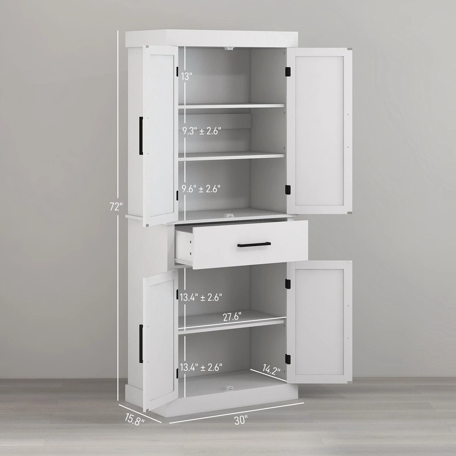 Farmhouse Pantry Cabinet With Barn Doors 72 Tall Kitchen Storage With Spacious Drawer 9
