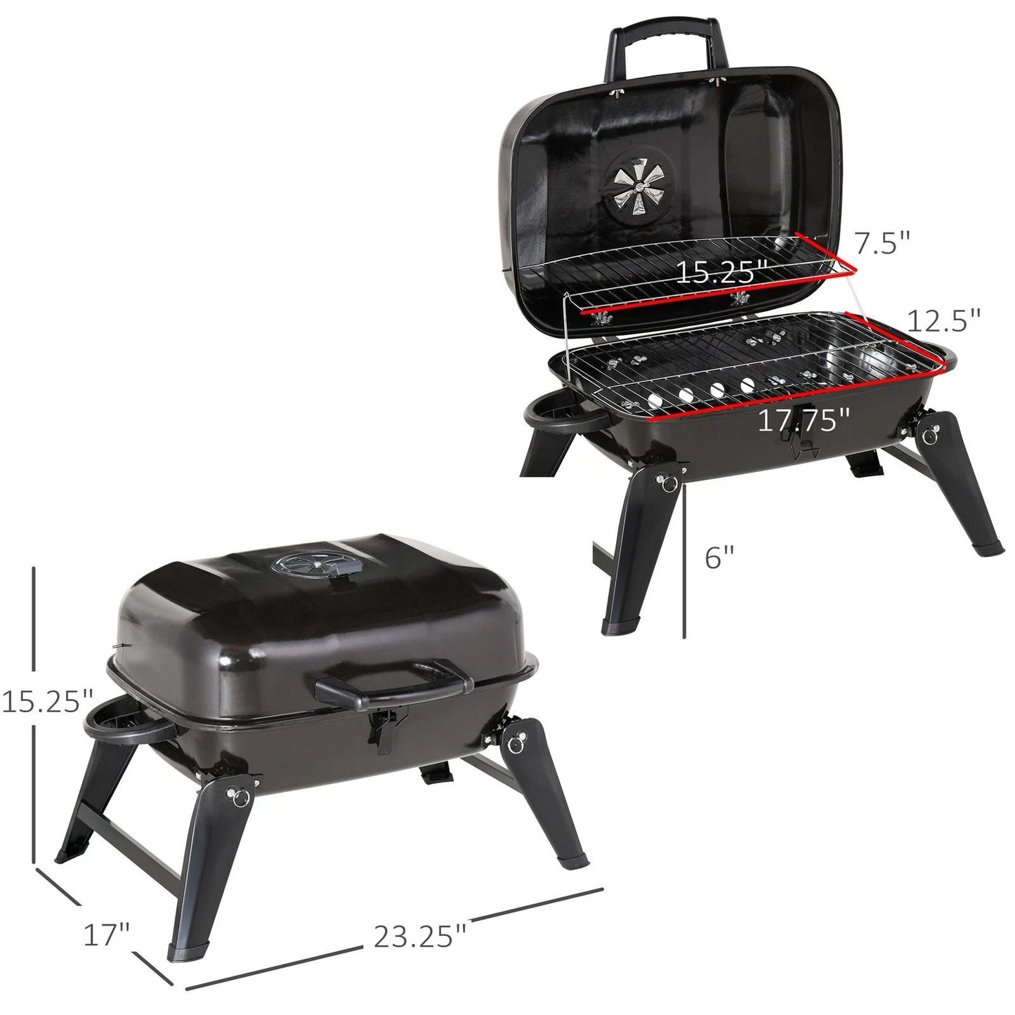 Portable Tabletop Charcoal Grill Compact BBQ With Air Vent For Camping Picnics  Outdoor Cooking 8