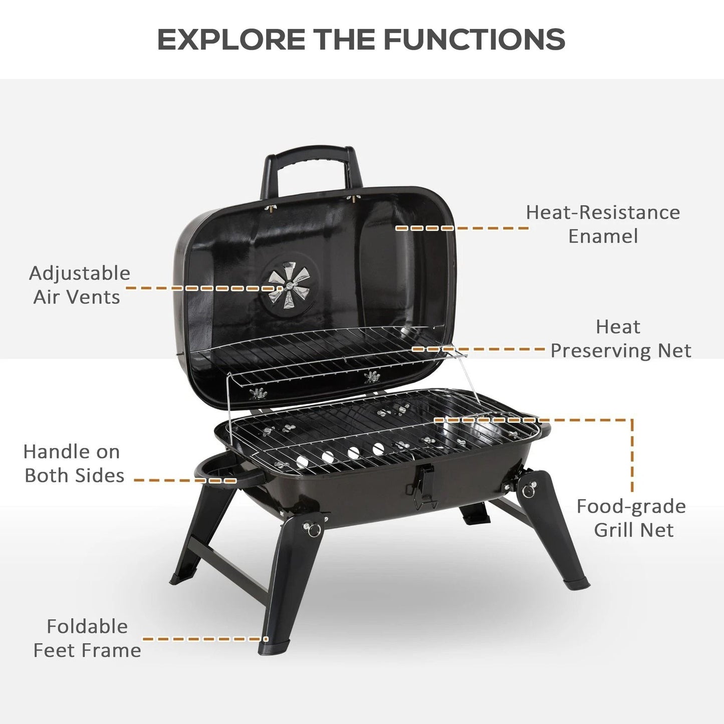 Portable Tabletop Charcoal Grill Compact BBQ With Air Vent For Camping Picnics  Outdoor Cooking 7