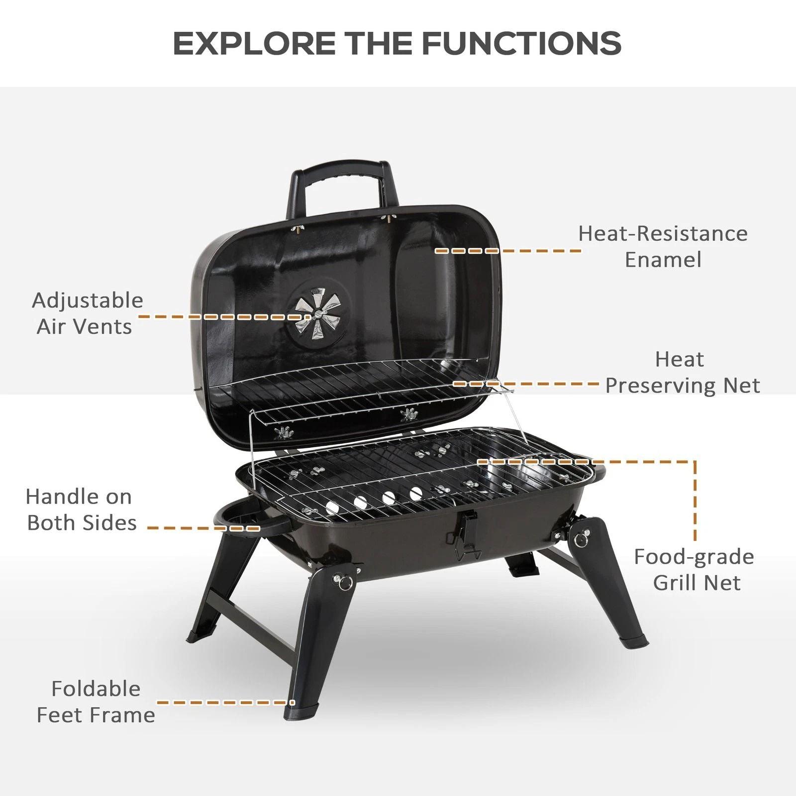 Portable Tabletop Charcoal Grill Compact BBQ With Air Vent For Camping Picnics  Outdoor Cooking 7