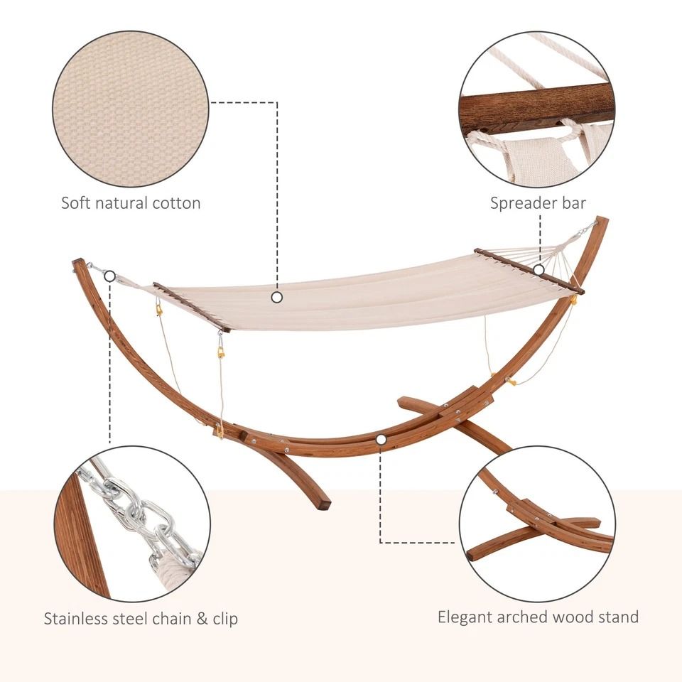 Wooden Curved Arc Hammock Stand With Cotton Hammock Outdoor Patio Swing For Relaxation 8