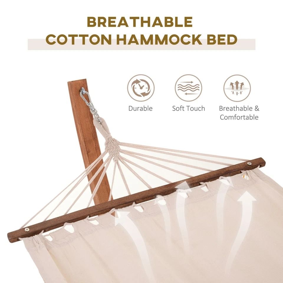 Wooden Curved Arc Hammock Stand With Cotton Hammock Outdoor Patio Swing For Relaxation 5