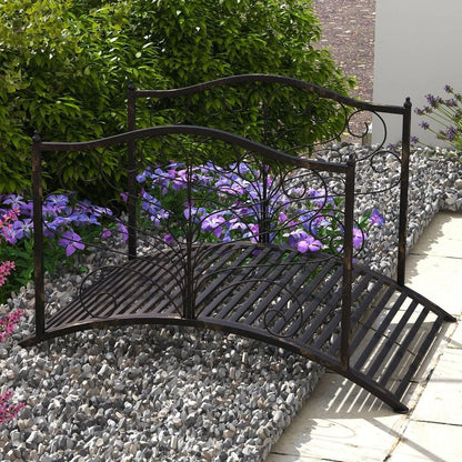 Black Bronze Metal Garden Bridge, 4 Foot Curved Outdoor Decorative Pond Archway