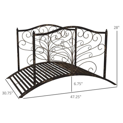 Black Bronze Metal Garden Bridge 4 Foot Curved Outdoor Decorative Pond Archway 8