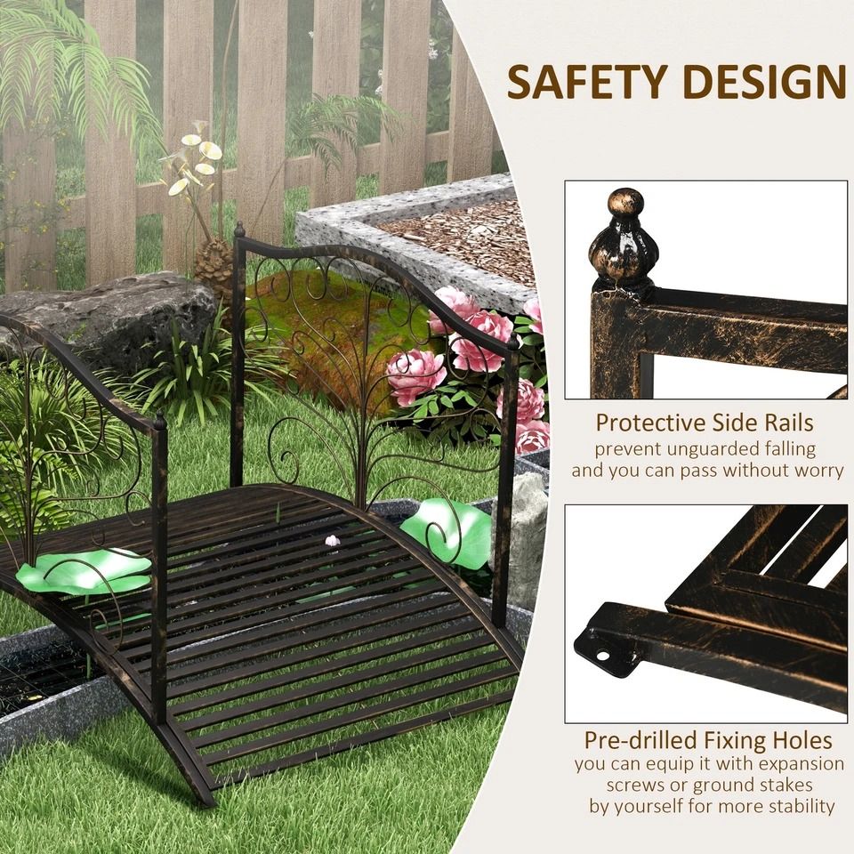 Black Bronze Metal Garden Bridge 4 Foot Curved Outdoor Decorative Pond Archway 5