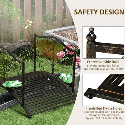 Black Bronze Metal Garden Bridge 4 Foot Curved Outdoor Decorative Pond Archway 5