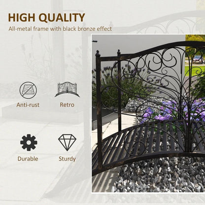 Black Bronze Metal Garden Bridge 4 Foot Curved Outdoor Decorative Pond Archway 6