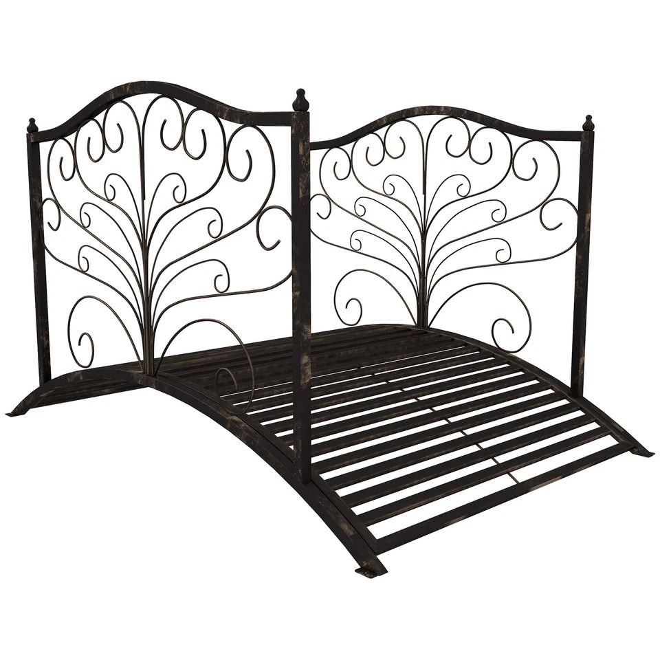 Black Bronze Metal Garden Bridge 4 Foot Curved Outdoor Decorative Pond Archway 7