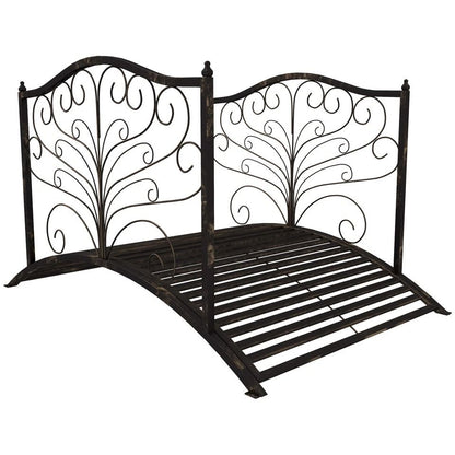 Black Bronze Metal Garden Bridge 4 Foot Curved Outdoor Decorative Pond Archway 7