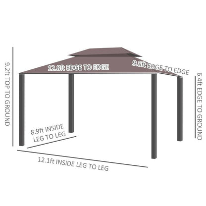 CoffeeColored Patio Gazebo 10x13ft Aluminum Frame With Mesh Netting  2Tier Roof 7