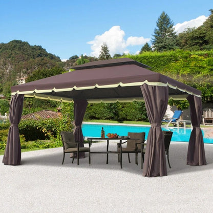 CoffeeColored Patio Gazebo 10x13ft Aluminum Frame With Mesh Netting  2Tier Roof 1